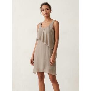 KING KONG Italy Silk Layered Dress Small S Tan Sleeveless Lagenlook Neutral
